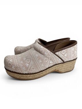 Dansko Jute Pro Canvas Clogs Tan Cream Ikat Print